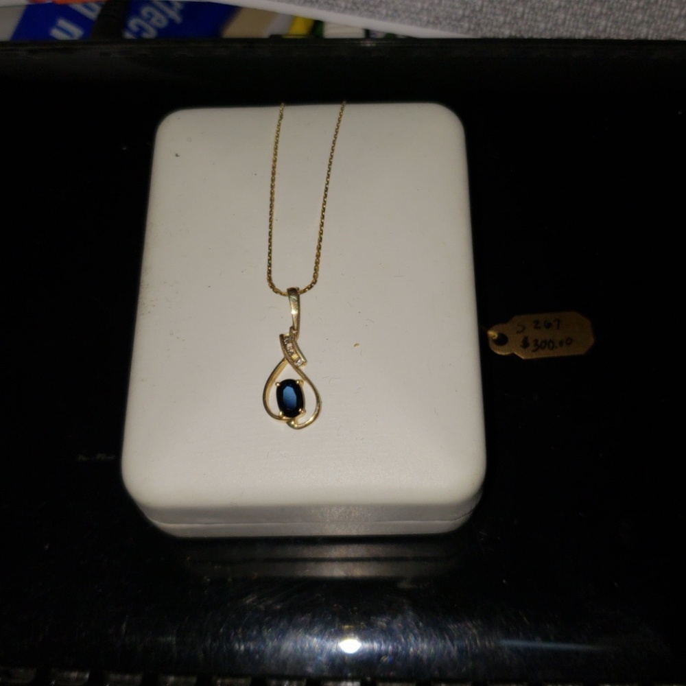 Blue Sapphire and Diamond Gold Pendant